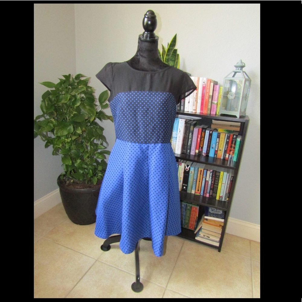Danny & Nicole Beautiful Black and Blue Midi Dress sz 12!